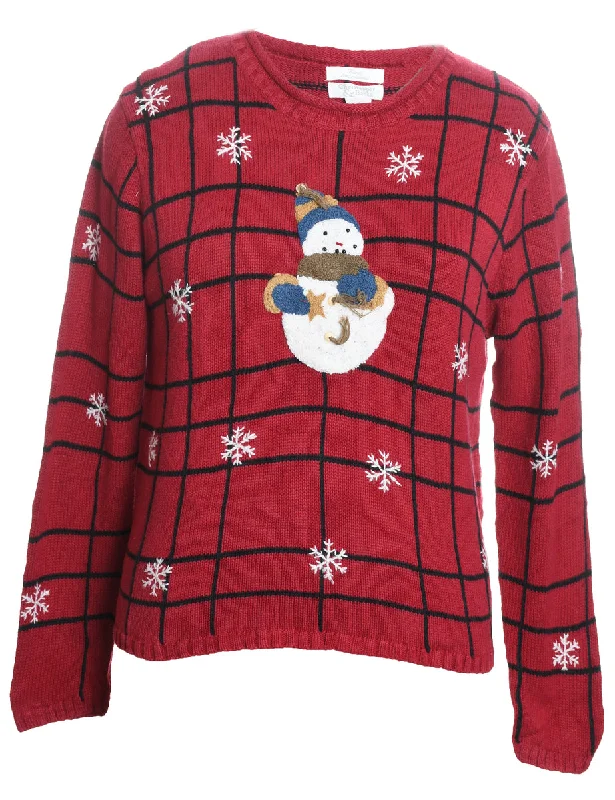 Snowman Christmas Jumper - S Fitted Slim Tailored