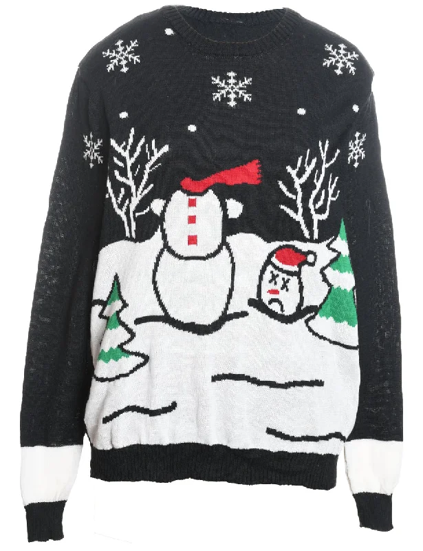 Snowman Christmas Jumper - XL Ribbed Striped Patterned
