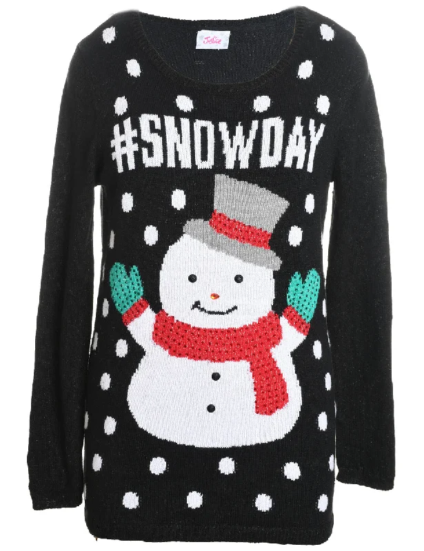 Snowman Design Black Knit Christmas Jumper - L Machine Wash Dry Clean Hand Wash