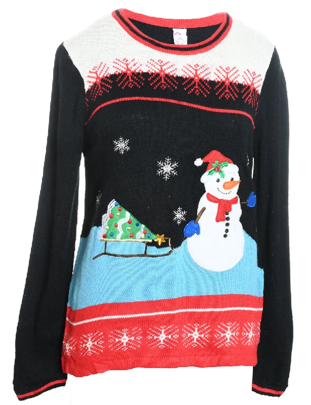 Snowman Design Black Knit Christmas Jumper - L Wool Sweater Cotton Sweater Cashmere Sweater Snowman Design Black Knit Christmas Jumper - L Wool Sweater Cotton Sweater Cashmere Sweater