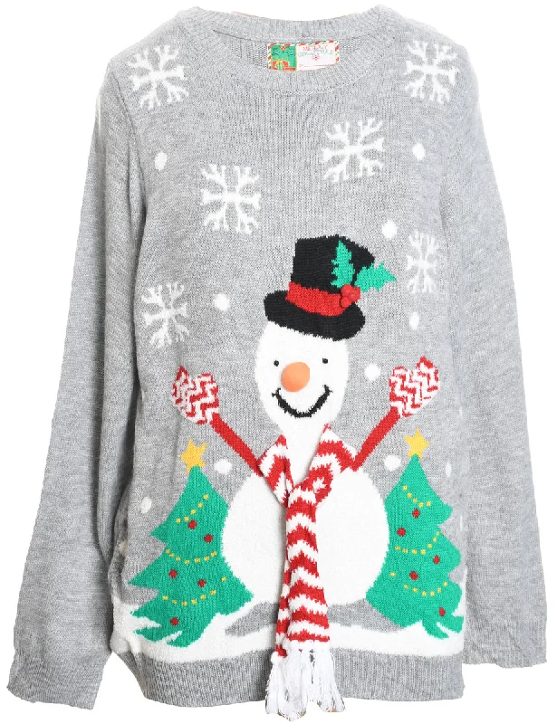 Snowman Design Grey Christmas Jumper - L Rayon Fabric Velvet Fabric Corduroy Fabric