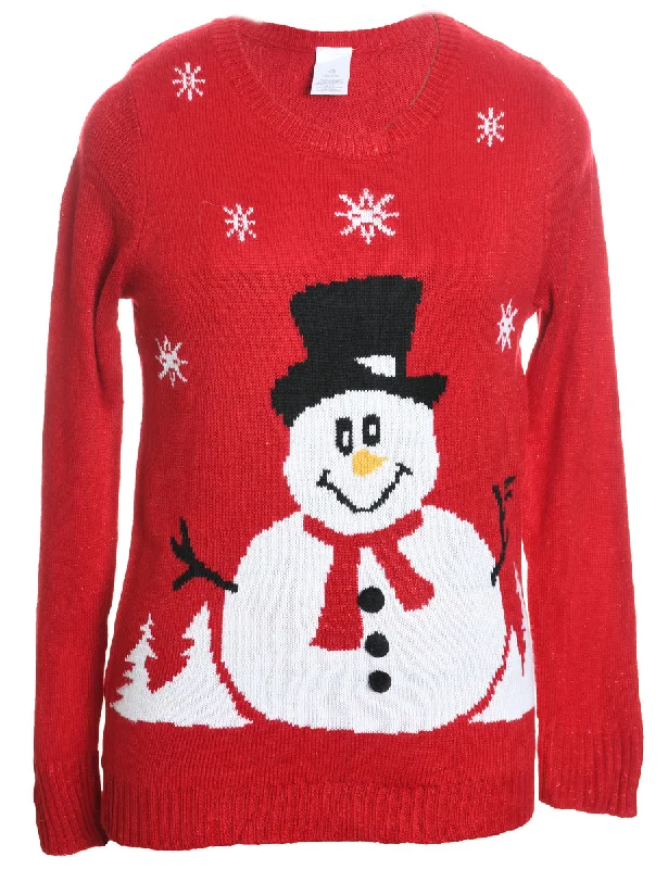 Snowman Design Red Knit Christmas Jumper - L Transparent Opaque Sheer