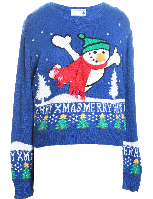 Snowman Knit Christmas Jumper - M Chenille Brocade Lace