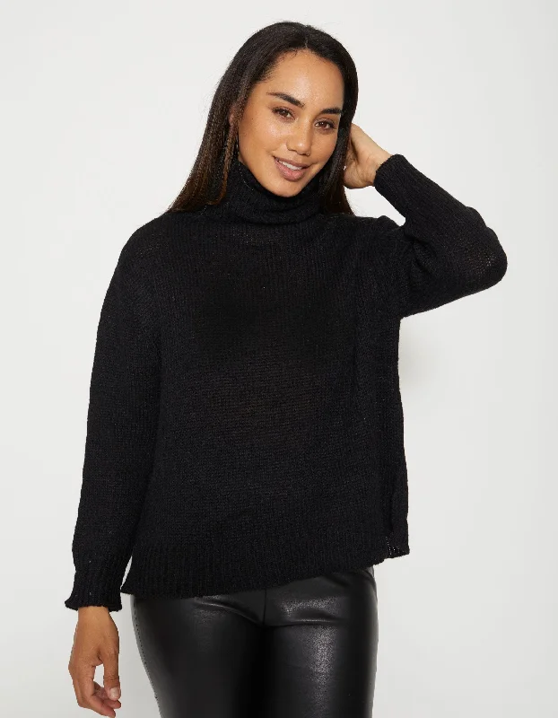 Stella + Gemma | Goldie Jumper | Black Hooded Sweater Collared Sweater Shawl Collar