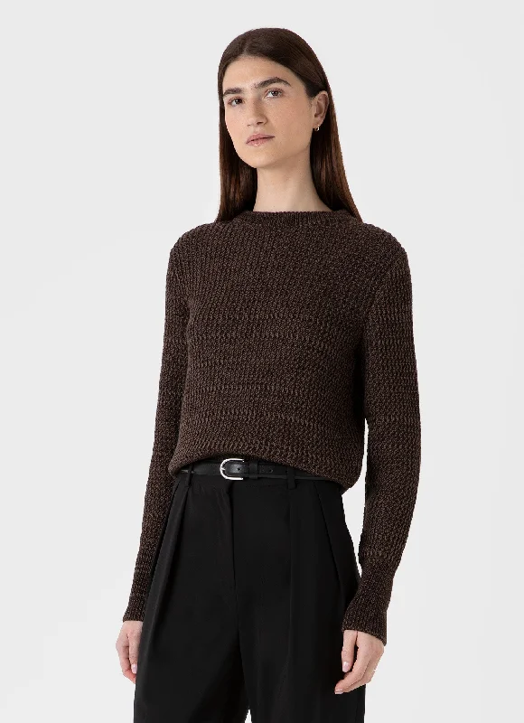 Women's Cotton Stitch Jumper in Coffee Twist Wool Fabric Cashmere Fabric Tweed Fabric Women's Cotton Stitch Jumper in Coffee Twist Wool Fabric Cashmere Fabric Tweed Fabric