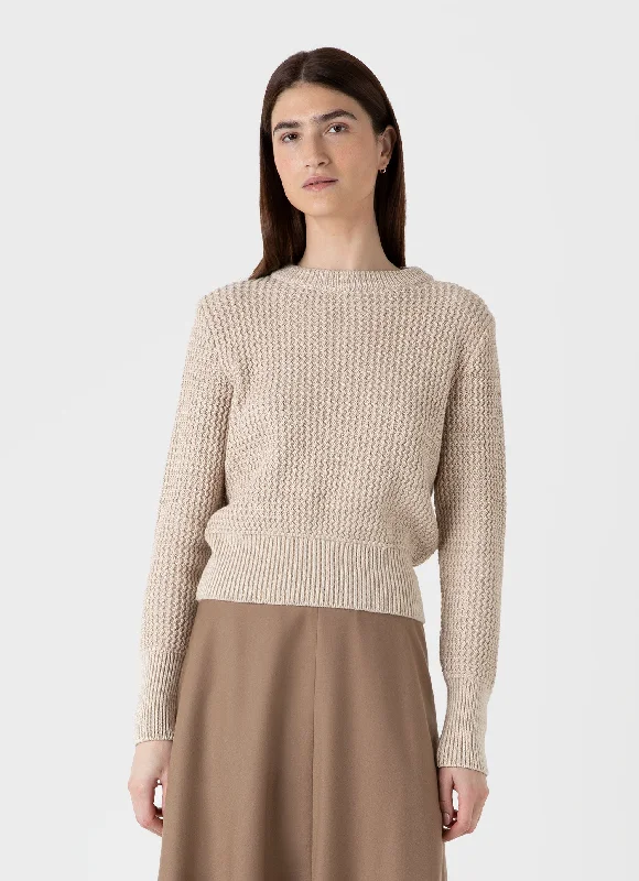 Women's Cotton Stitch Jumper in Ecru Twist Boxy Sweater Fitted Sweater A-Line