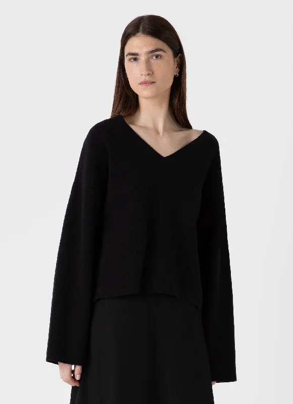 Women's Double Faced Jumper in Black Transparent Opaque Sheer