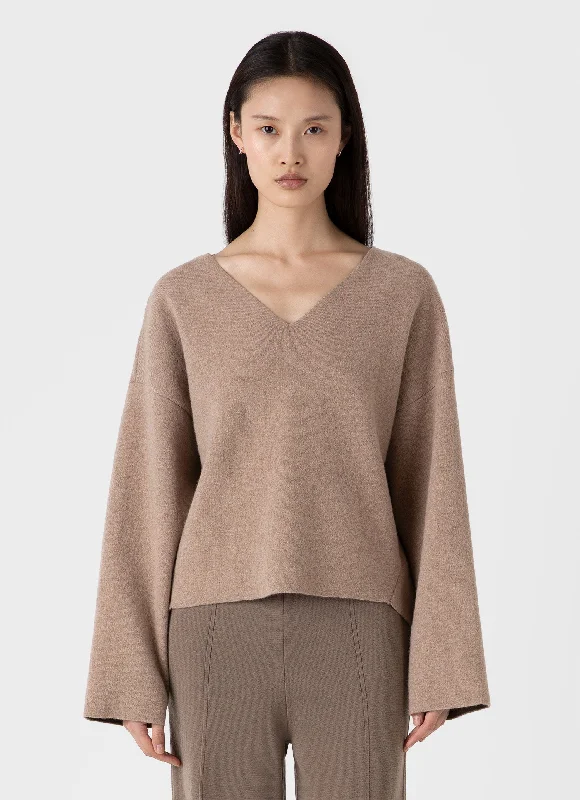 Women's Double Faced Jumper in Oatmeal Melange Soft Cozy Warm