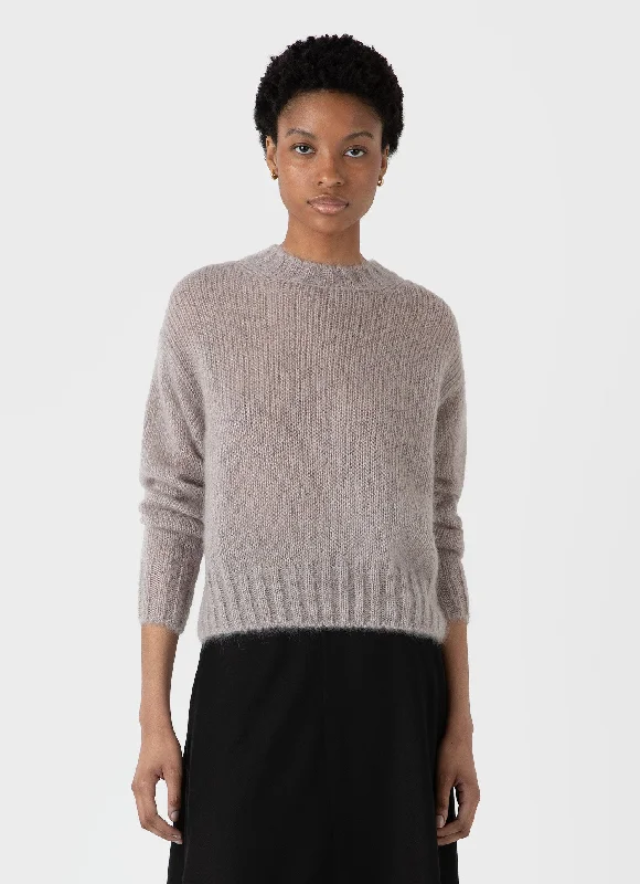 Women's Mohair Silk Jumper in Sandstone Faux Fur Fabric Real Fur Fabric Shearling Fabric Women's Mohair Silk Jumper in Sandstone Faux Fur Fabric Real Fur Fabric Shearling Fabric