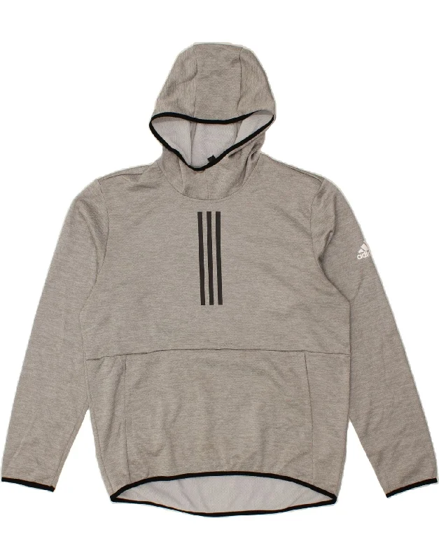 ADIDAS Mens Climawarm Hoodie Jumper Large Grey Polyester Hoodie with Hem Embroidery Detailed Premium ADIDAS Mens Climawarm Hoodie Jumper Large Grey Polyester Hoodie with Hem Embroidery Detailed Premium