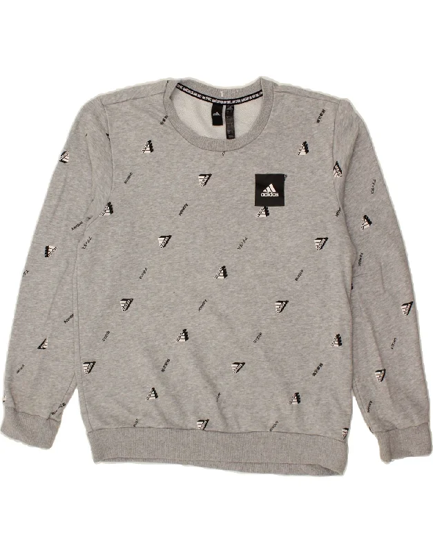 ADIDAS Mens Graphic Sweatshirt Jumper Medium Grey Cotton Hoodie with Distressed Vintage Worn ADIDAS Mens Graphic Sweatshirt Jumper Medium Grey Cotton Hoodie with Distressed Vintage Worn