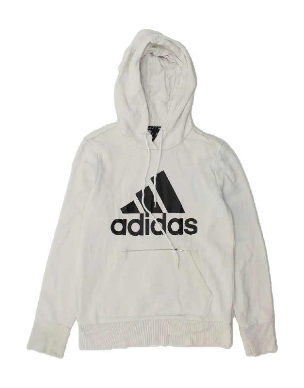 ADIDAS Womens Graphic Hoodie Jumper UK 10 Small White Cotton Zip Hoodie Drawstring Kangaroo Pocket ADIDAS Womens Graphic Hoodie Jumper UK 10 Small White Cotton Zip Hoodie Drawstring Kangaroo Pocket