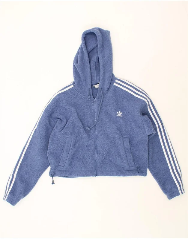 ADIDAS Womens Oversized Crop Fleece Zip Hoodie Sweater UK 12 Medium Blue Hoodie with Ribbed Neckline Snug Warm