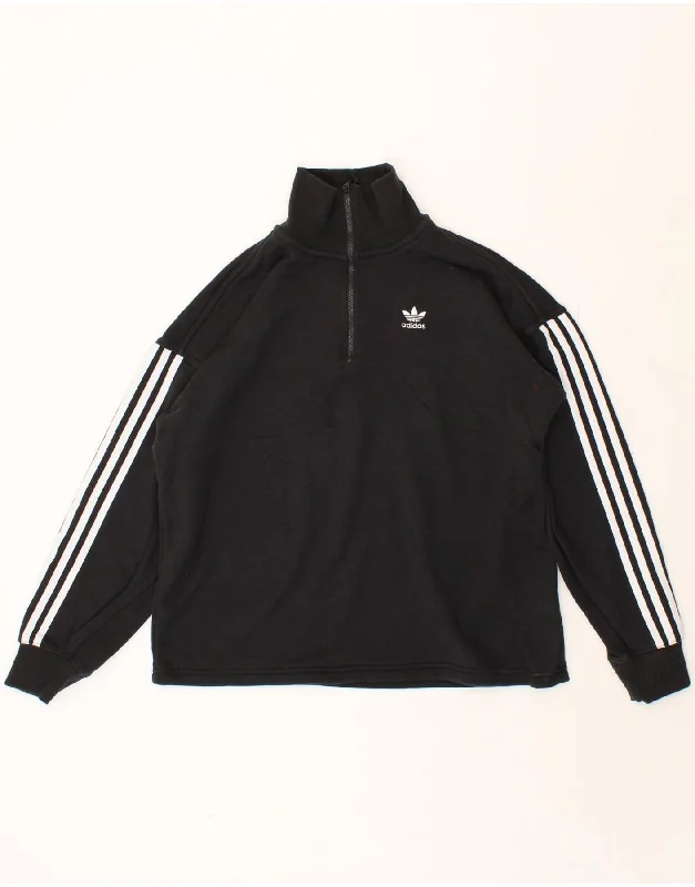 ADIDAS Womens Oversized Zip Neck Sweatshirt Jumper UK 8 Small Black Cotton Hoodie with Exposed Zipper Edgy Industrial ADIDAS Womens Oversized Zip Neck Sweatshirt Jumper UK 8 Small Black Cotton Hoodie with Exposed Zipper Edgy Industrial