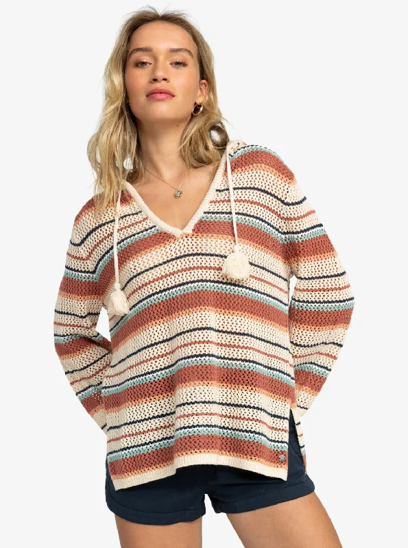 After Beach Break Stripe Poncho Hoodie - Tapioca Heart Stripe Hoodie Dress Longline Feminine After Beach Break Stripe Poncho Hoodie - Tapioca Heart Stripe Hoodie Dress Longline Feminine
