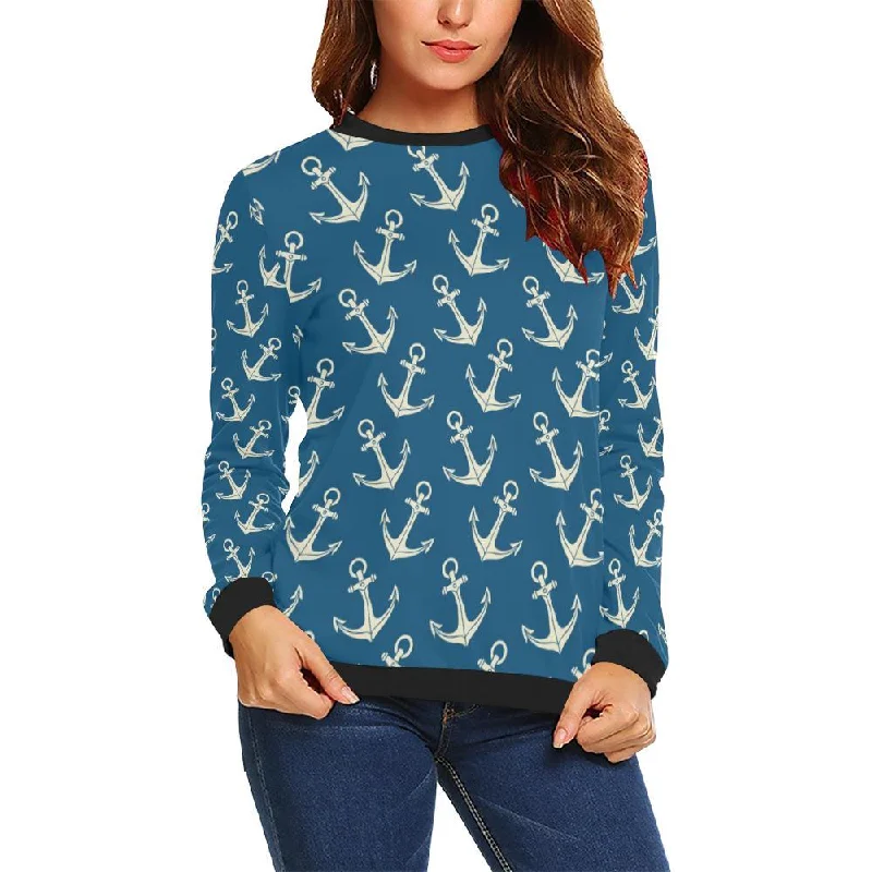 Anchor Nautical Print Pattern Women Crewneck Sweatshirt Hoodie with Mesh Breathable Sporty Anchor Nautical Print Pattern Women Crewneck Sweatshirt Hoodie with Mesh Breathable Sporty