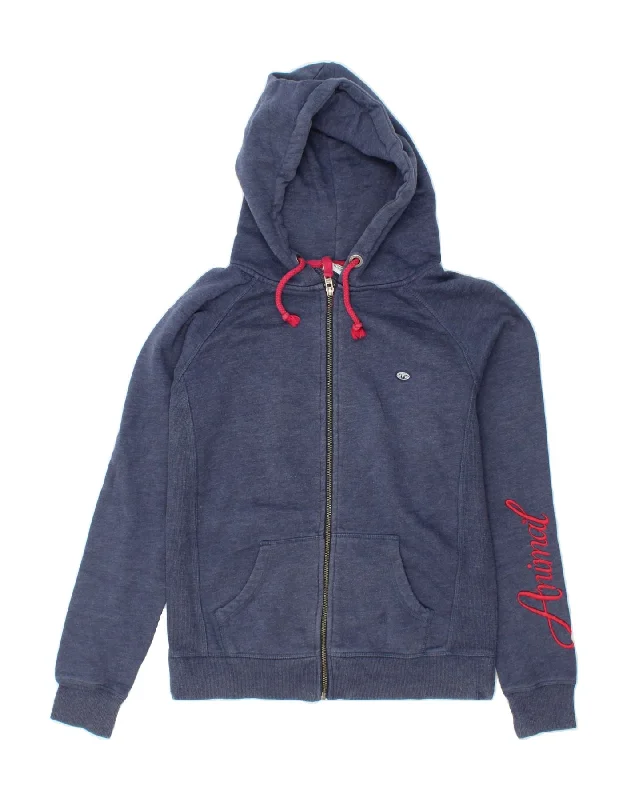 ANIMAL Womens Graphic Zip Hoodie Sweater UK 12 Medium Blue Cotton Hoodie with Logo Branding Identity ANIMAL Womens Graphic Zip Hoodie Sweater UK 12 Medium Blue Cotton Hoodie with Logo Branding Identity