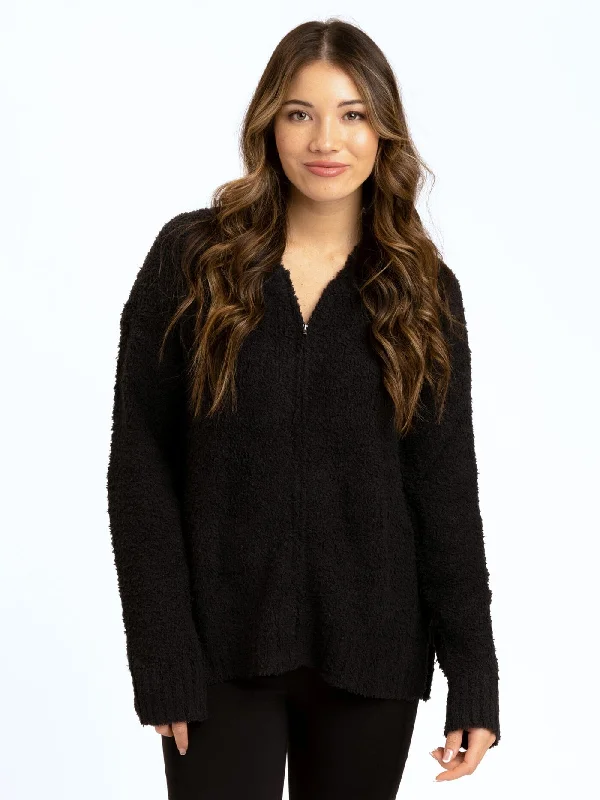 Anita Cozy Boucle Full Zip Sweater Hoodie Hoodie with Lace Feminine Delicate