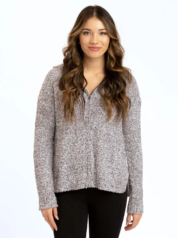 Anita Cozy Boucle Full Zip Sweater Hoodie Hoodie with Cropped Fit Short Trendy