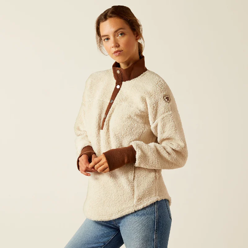 Women's Doyen Sweatshirt - Natural / Soft Silt Hoodie with Half-Zip Sporty Casual