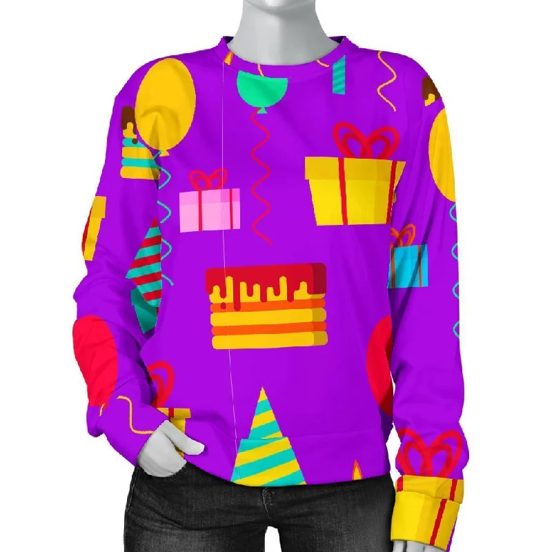 Birthday Pattern Print Women's Sweatshirt Hoodie with Hem Contrast Bold Stylish