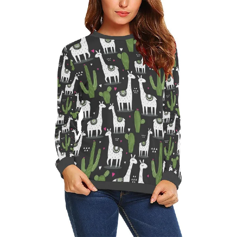 Cactus Llama Pattern Print Women's Sweatshirt Hoodie with Oversized Fit Loose Comfortable Cactus Llama Pattern Print Women's Sweatshirt Hoodie with Oversized Fit Loose Comfortable