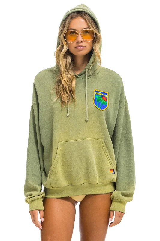 CALIFORNIA PALM PATCH PULLOVER RELAXED HOODIE - FADED ARMY Hoodie with Zipper Placket Modern Functional CALIFORNIA PALM PATCH PULLOVER RELAXED HOODIE - FADED ARMY Hoodie with Zipper Placket Modern Functional