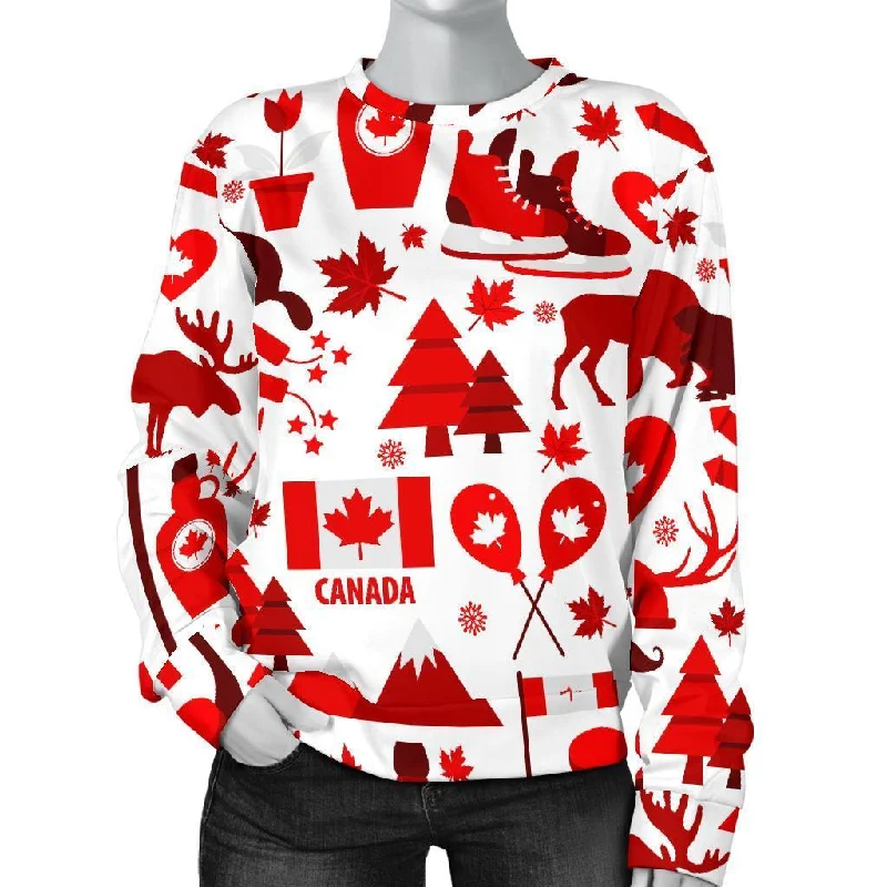 Canada Love Pattern Print Women's Sweatshirt Hoodie with Side Slits Relaxed Casual