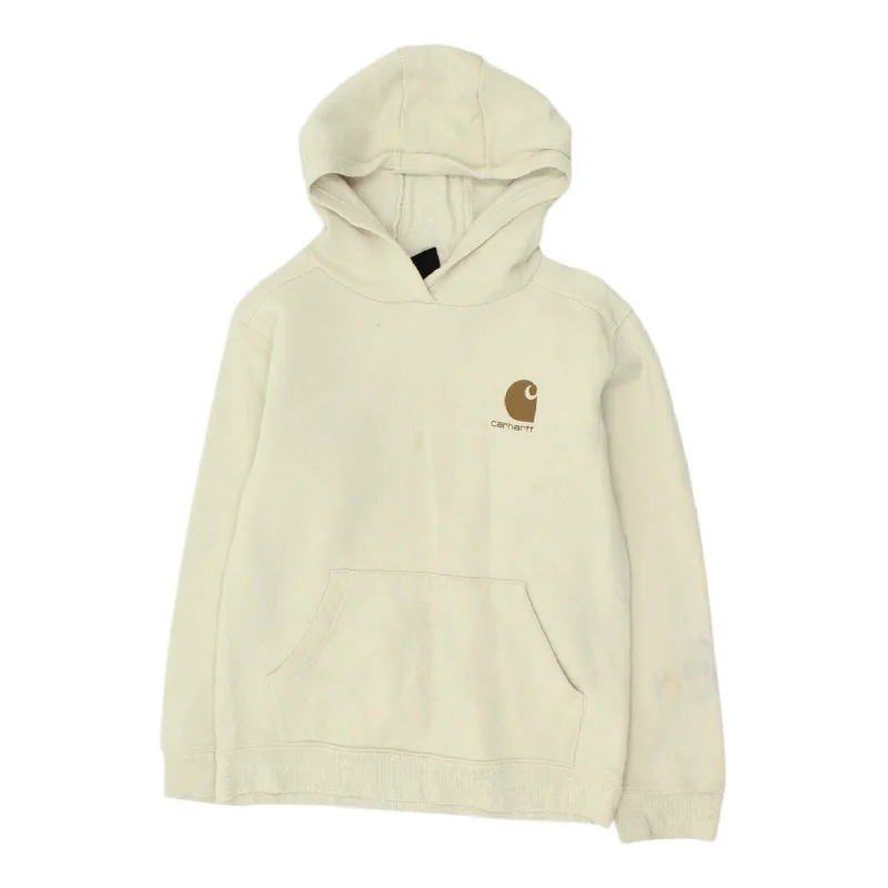 Carhartt Kids Beige Pullover Hoodie | Boys Girls Workwear Designer Hoody VTG Hoodie with Exposed Zipper Edgy Industrial Carhartt Kids Beige Pullover Hoodie | Boys Girls Workwear Designer Hoody VTG Hoodie with Exposed Zipper Edgy Industrial