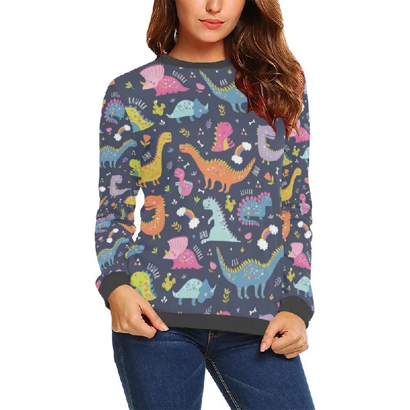 Cartoon Dino Dinosaur Pattern Print Women's Sweatshirt Hoodie with Ribbed Cuffs Snug Fit Comfort Cartoon Dino Dinosaur Pattern Print Women's Sweatshirt Hoodie with Ribbed Cuffs Snug Fit Comfort