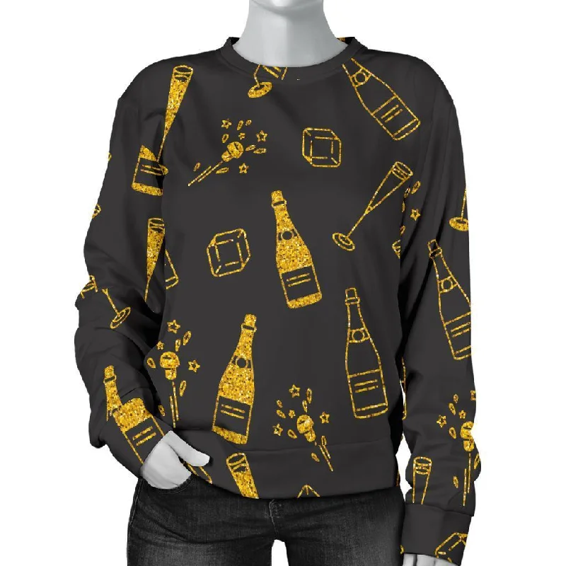 Champagne Gold Glitter Pattern Print Women's Sweatshirt Hoodie with Exposed Zipper Edgy Industrial Champagne Gold Glitter Pattern Print Women's Sweatshirt Hoodie with Exposed Zipper Edgy Industrial
