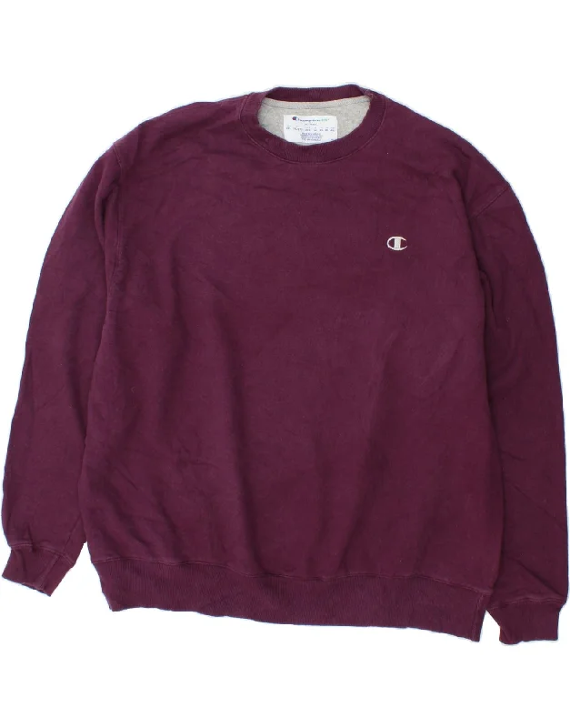 CHAMPION Mens Sweatshirt Jumper 2XL Purple Cotton Hoodie with Raw Hem Edgy Unfinished CHAMPION Mens Sweatshirt Jumper 2XL Purple Cotton Hoodie with Raw Hem Edgy Unfinished
