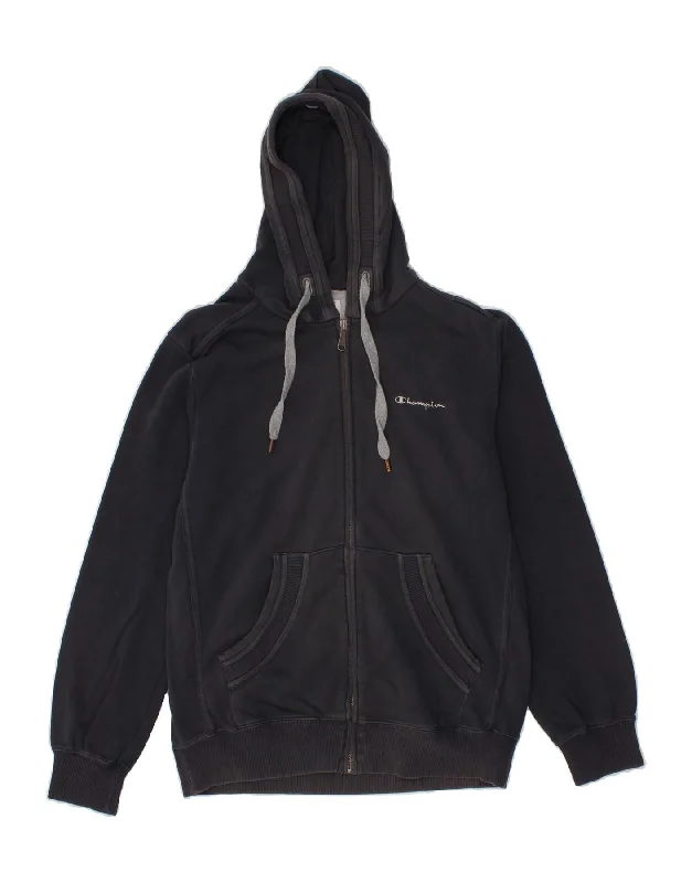 CHAMPION Mens Zip Hoodie Sweater Medium Navy Blue Cotton Hoodie with Cropped Fit Short Trendy CHAMPION Mens Zip Hoodie Sweater Medium Navy Blue Cotton Hoodie with Cropped Fit Short Trendy