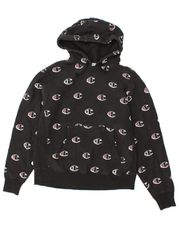 CHAMPION Womens Graphic Hoodie Jumper UK 16 Large Black Cotton Hoodie with Camouflage Military Edgy CHAMPION Womens Graphic Hoodie Jumper UK 16 Large Black Cotton Hoodie with Camouflage Military Edgy