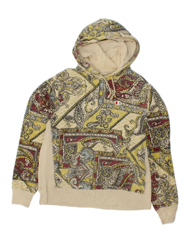CHAMPION Womens Reverse Weave Hoodie Jumper UK 16 Large Beige Paisley Hoodie with Applique Textured Unique CHAMPION Womens Reverse Weave Hoodie Jumper UK 16 Large Beige Paisley Hoodie with Applique Textured Unique