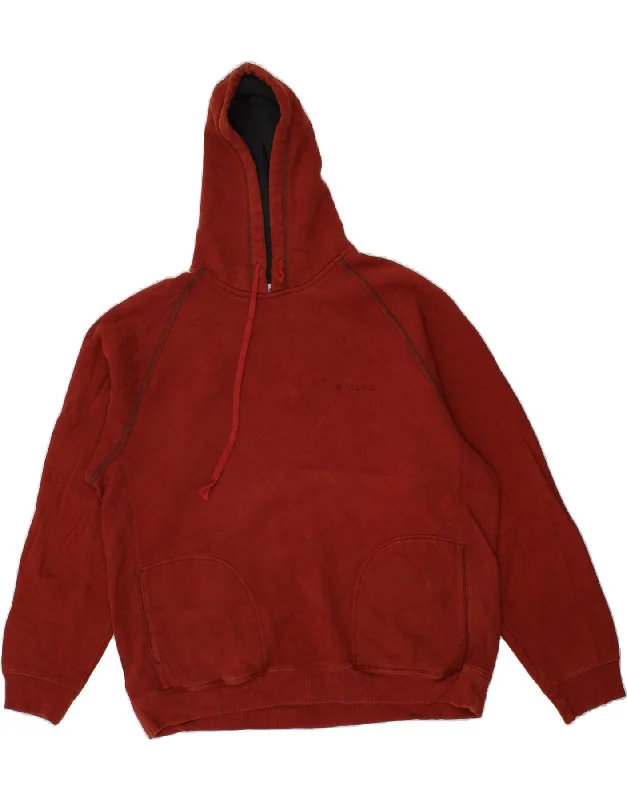 COLUMBIA Mens Hoodie Jumper XL Red Cotton Hoodie with Emblem Brand Identity