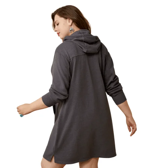 Ariat Women's REAL Charcoal Hoodie Dress 10043682 Hoodie with Puffed Sleeves Voluminous Trendy