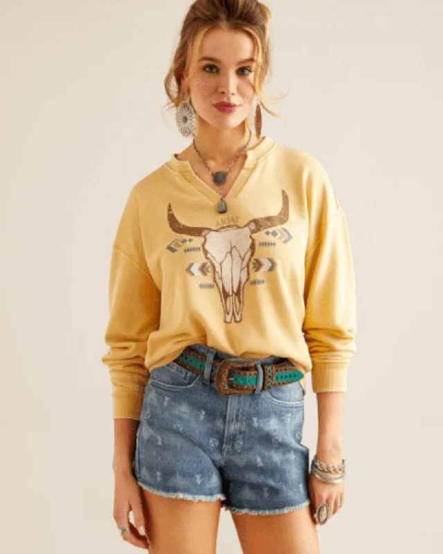 Ariat Women's Jojoba Bandana Skull Sweatshirt 10048623 Hoodie with Hem Frayed Vintage Worn Ariat Women's Jojoba Bandana Skull Sweatshirt 10048623 Hoodie with Hem Frayed Vintage Worn