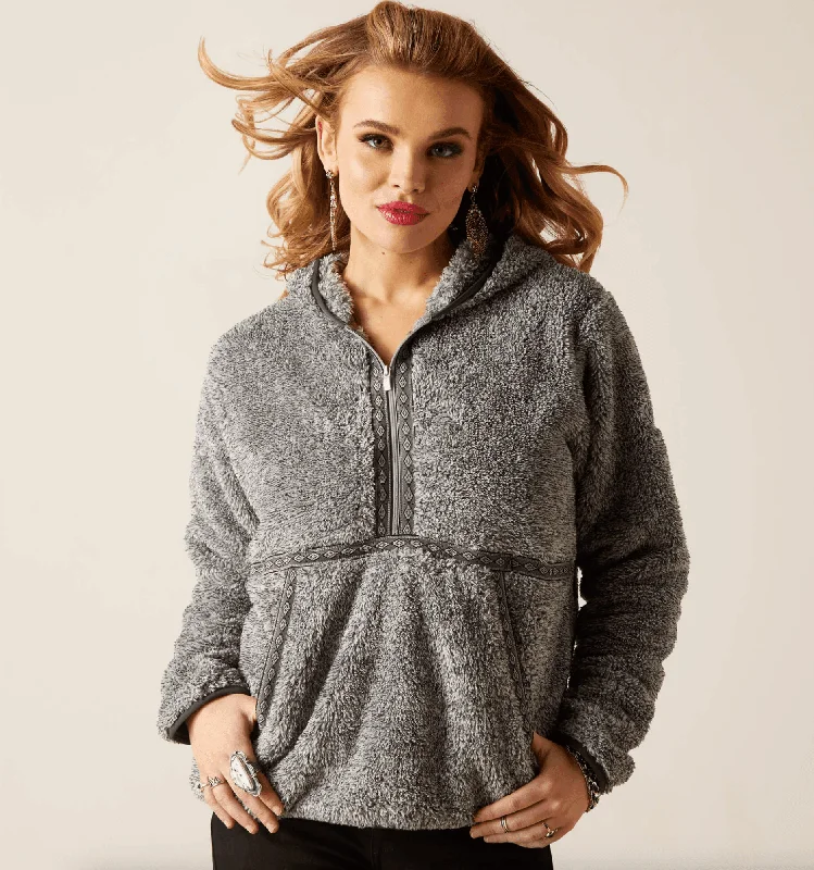 Ariat Women's Salt & Pepper Lurex Berber 1/2 Zip Hoodie 10047244 Hoodie with Raglan Sleeves Sporty Comfortable Ariat Women's Salt & Pepper Lurex Berber 1/2 Zip Hoodie 10047244 Hoodie with Raglan Sleeves Sporty Comfortable
