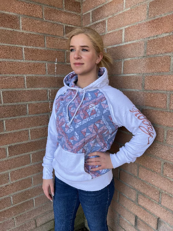 Hooey Women's "Chaparral" White Hoodie HH1225PKWH Hoodie with Hem Detail Decorative Unique Hooey Women's "Chaparral" White Hoodie HH1225PKWH Hoodie with Hem Detail Decorative Unique