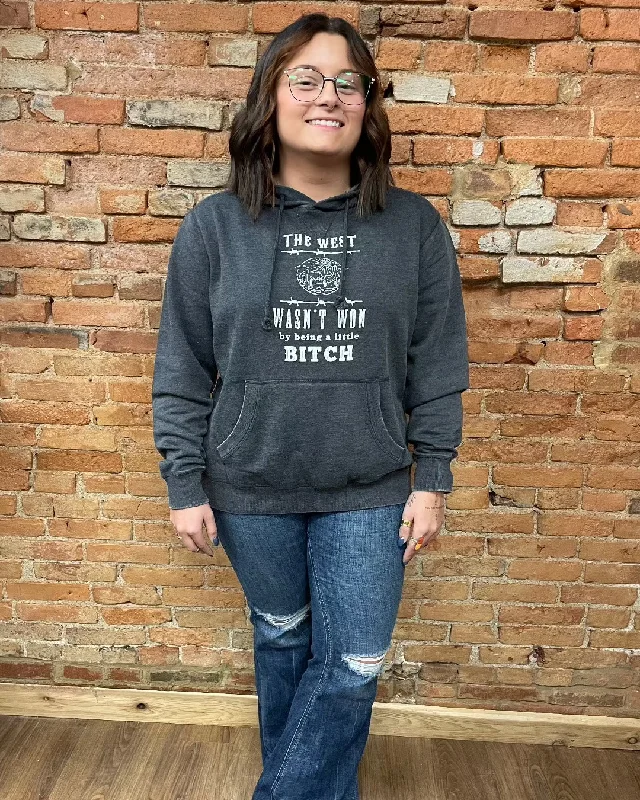 Painted Cowgirl Unisex Vintage Black West Wasn't Won Hoodie Hoodie with Belted Waist Structured Tailored Painted Cowgirl Unisex Vintage Black West Wasn't Won Hoodie Hoodie with Belted Waist Structured Tailored