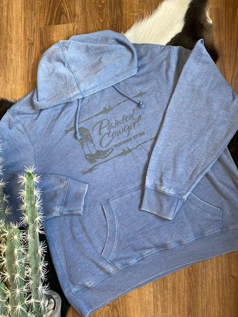 Unisex Painted Cowgirl Logo Hoodie Denim Blue MFL-1044 Hoodie with Strings Custom Fit Adjustable Unisex Painted Cowgirl Logo Hoodie Denim Blue MFL-1044 Hoodie with Strings Custom Fit Adjustable