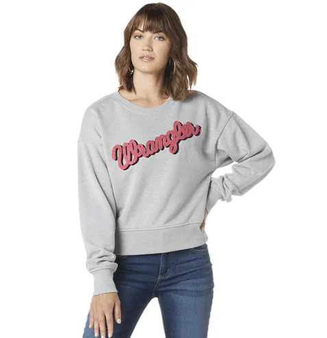 Wrangler Retro Women's Grey Script Sweatshirt 112335649 Hoodie with Belted Waist Structured Tailored Wrangler Retro Women's Grey Script Sweatshirt 112335649 Hoodie with Belted Waist Structured Tailored