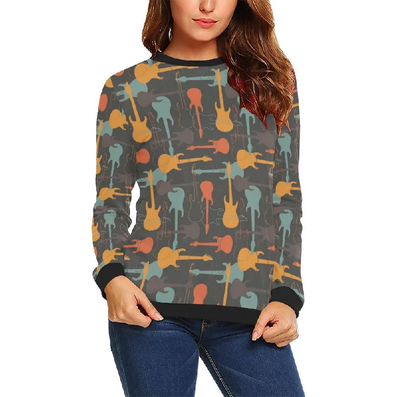 Electric Guitar Colorful Pattern Print Women Crewneck Sweatshirt Hoodie with Tied Waist Feminine Flattering Electric Guitar Colorful Pattern Print Women Crewneck Sweatshirt Hoodie with Tied Waist Feminine Flattering