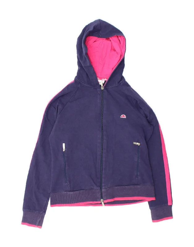ELLESSE Womens Zip Hoodie Sweater UK 12 Medium Navy Blue Cotton Hoodie with Pocket Utility Practical ELLESSE Womens Zip Hoodie Sweater UK 12 Medium Navy Blue Cotton Hoodie with Pocket Utility Practical