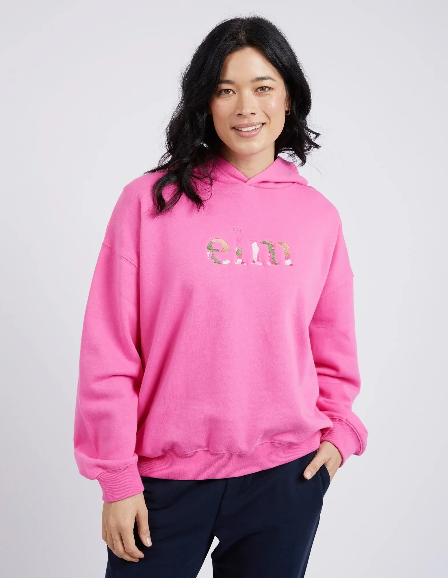 ELM STAPLE HOODY SHOCKING PINK Hoodie with Thumb Holes Functional Cozy