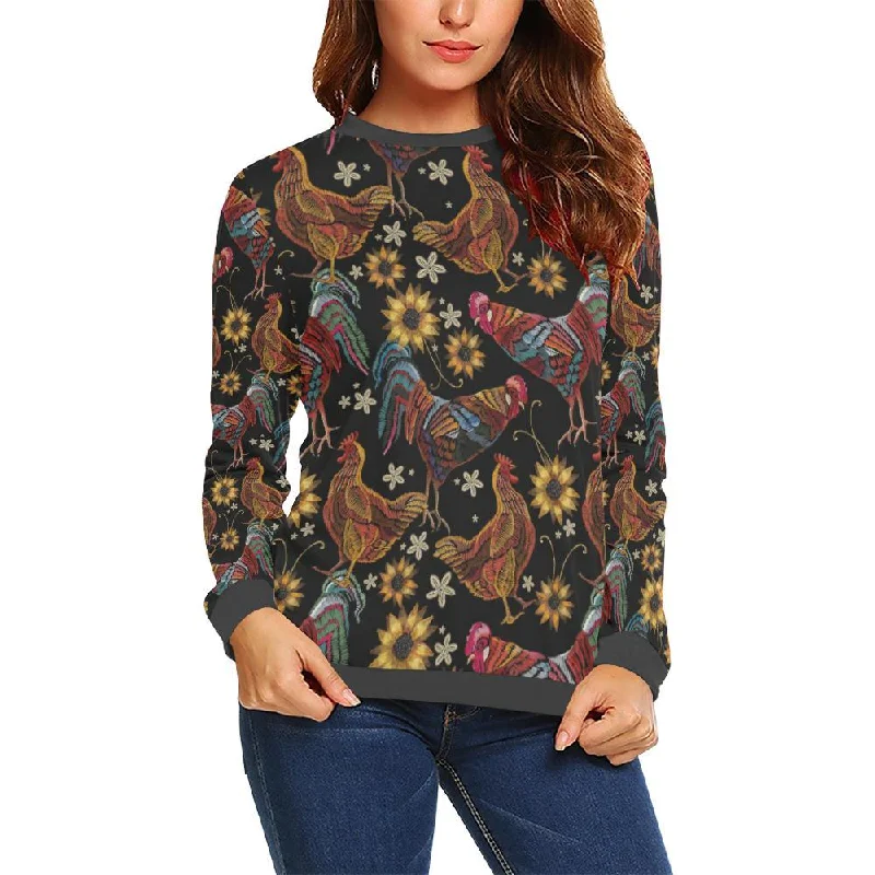 Farm Chicken Hen Flower Pattern Print Women's Sweatshirt Hoodie Dress Longline Feminine Farm Chicken Hen Flower Pattern Print Women's Sweatshirt Hoodie Dress Longline Feminine
