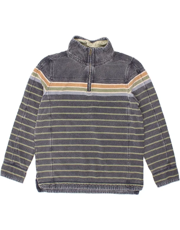 FAT FACE Mens Zip Neck Sweatshirt Jumper Medium Navy Blue Striped Cotton Hoodie with Cropped Fit Short Trendy