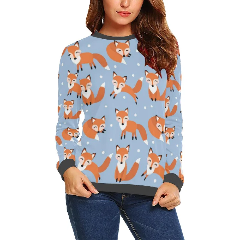Fox Snow Pattern Print Women's Sweatshirt Hoodie with Hem Lace Feminine Delicate