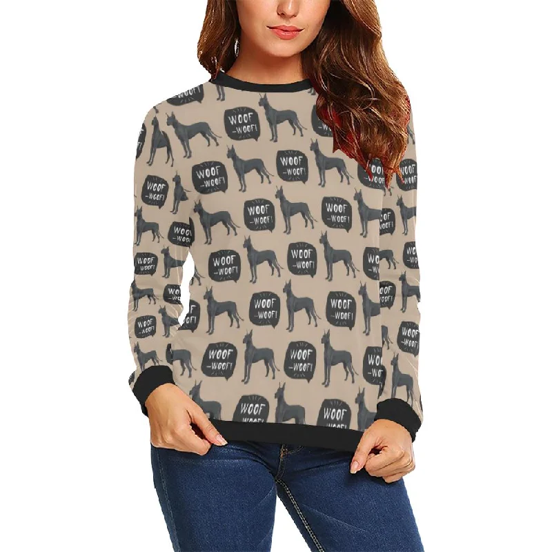 Great Dane Pattern Print Women Crewneck Sweatshirt Hoodie with Logo Branding Identity Great Dane Pattern Print Women Crewneck Sweatshirt Hoodie with Logo Branding Identity